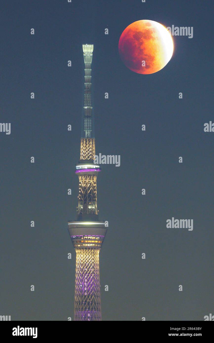Sky Tree and Super Blue Blood Moon Stock Photo - Alamy