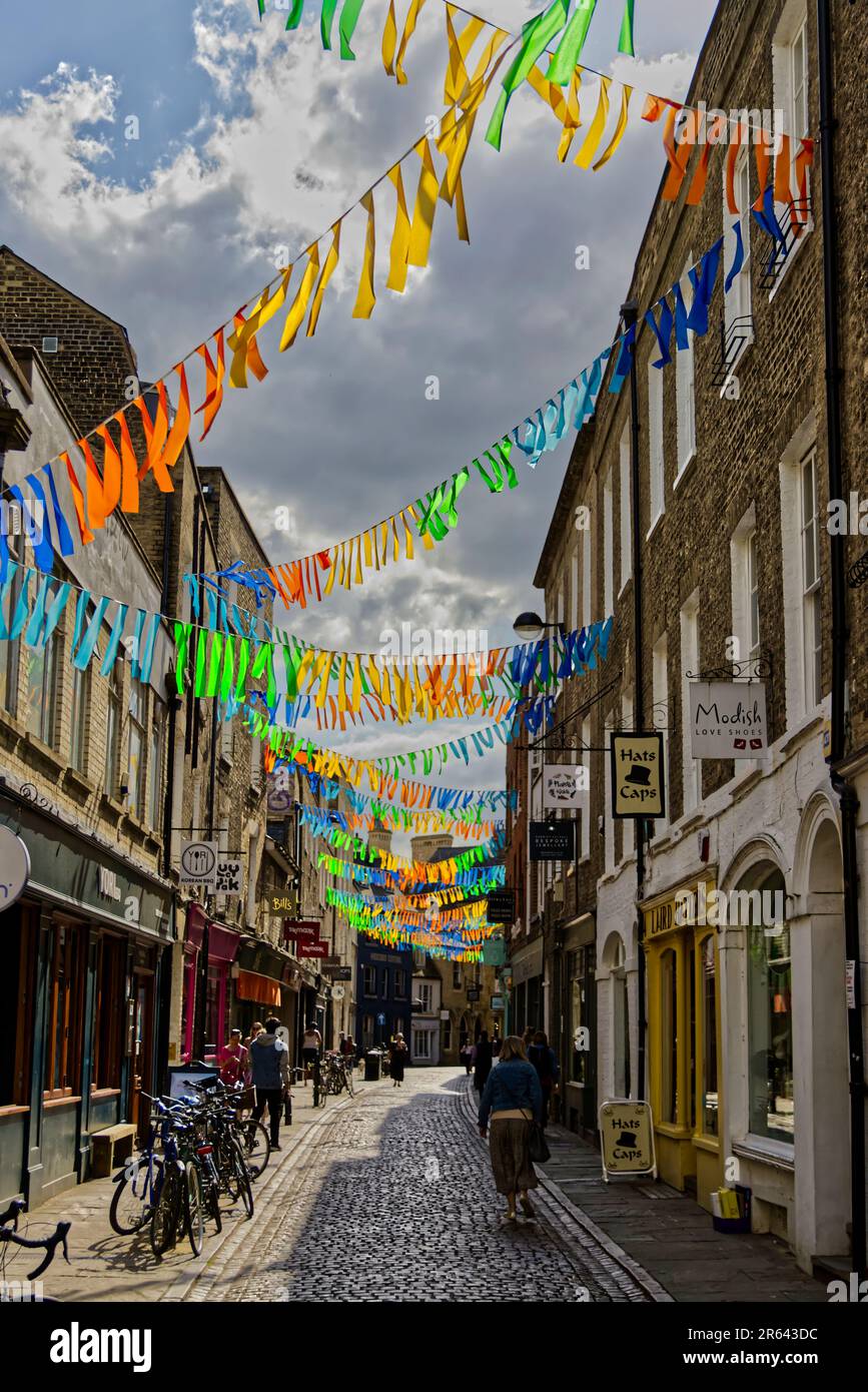 Pride week decorations in the streets of Cambridge, England, UK Stock Photo