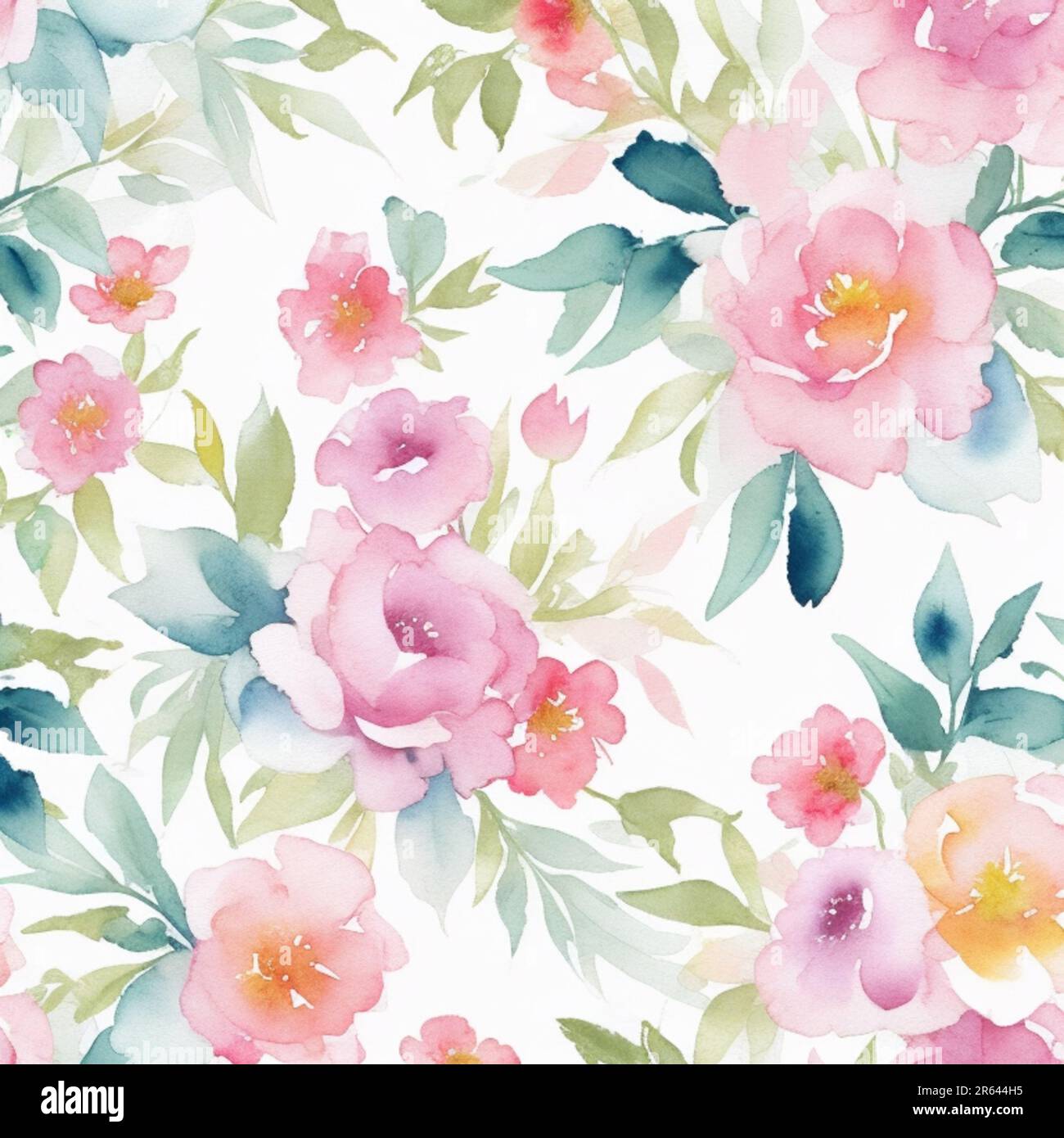 floral background with beautiful watercolor flowers and leaves, design element for greeting card