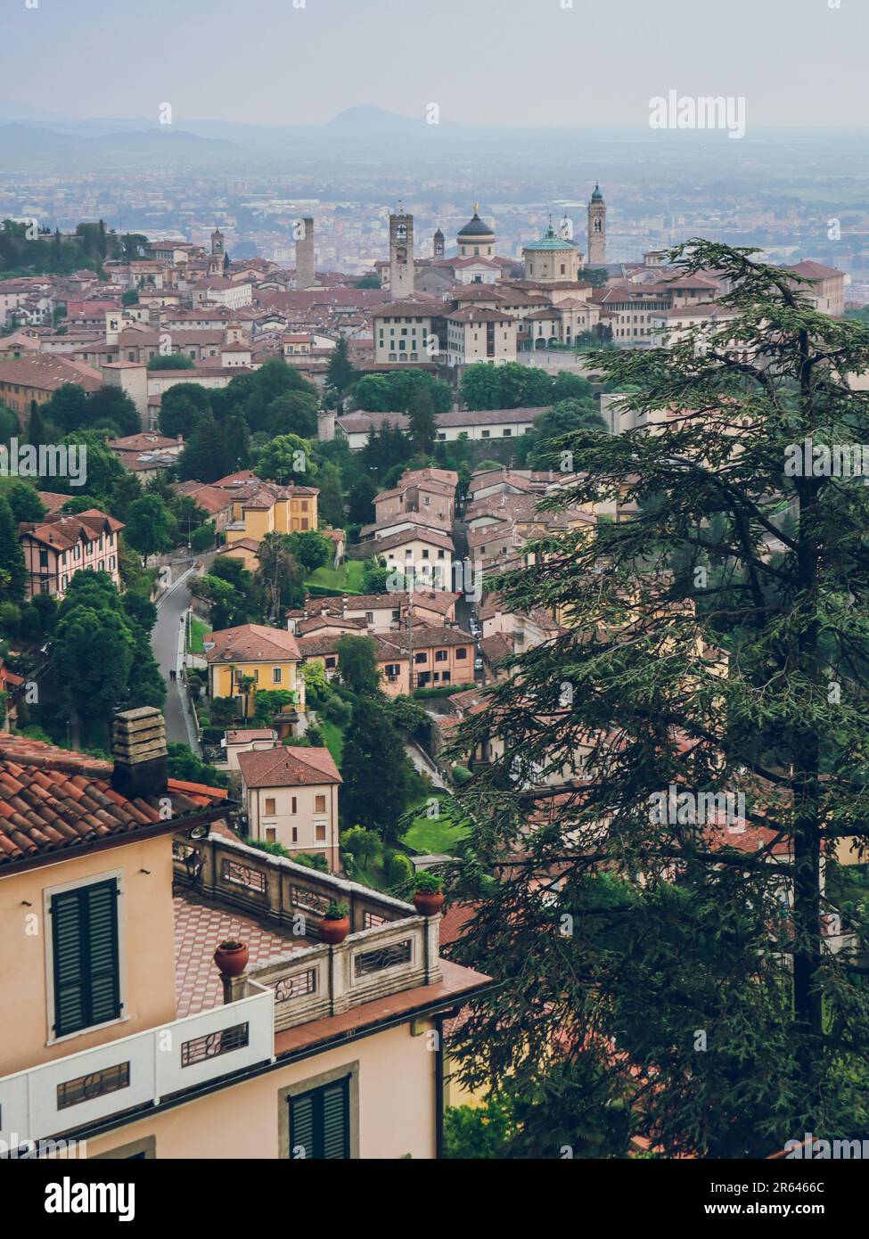View to Bergamo from Torre Castello San Vigilio, Bergamo, Lombardy, Italia  Stock Photo - Alamy, image size:975x1390