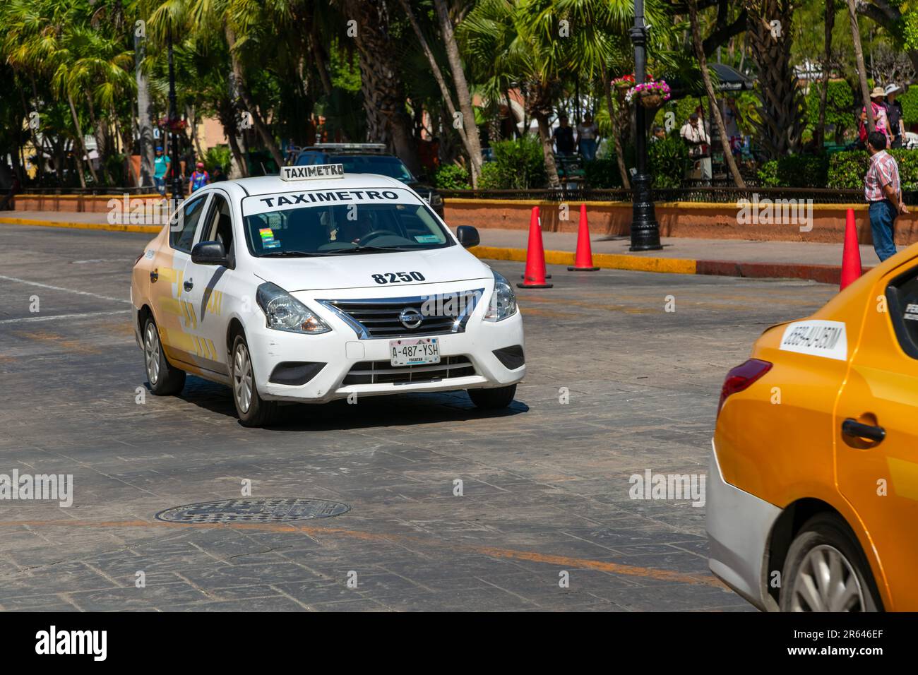 Taximeter metered taxi car in city centre, Merida, Yucatan State, Mexico Stock Photo