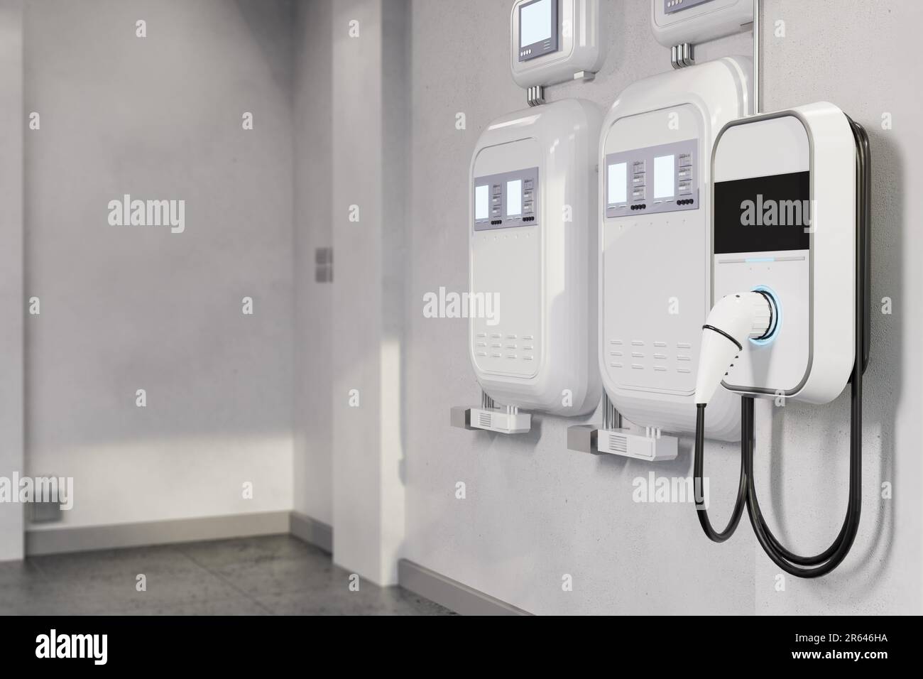 3d rendering ev charger or wall charger at home garage Stock Photo - Alamy