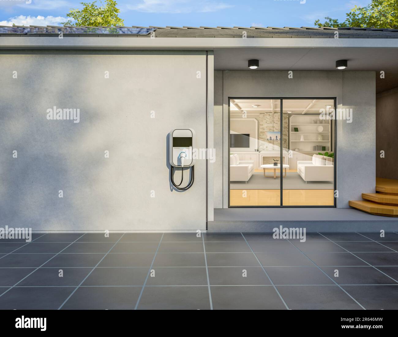 3d rendering ev charger at home garage Stock Photo Alamy