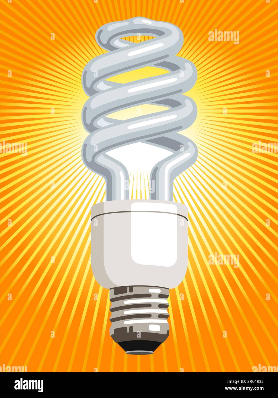 Vector illustration of a CFL fluorescent lamp), with radiating