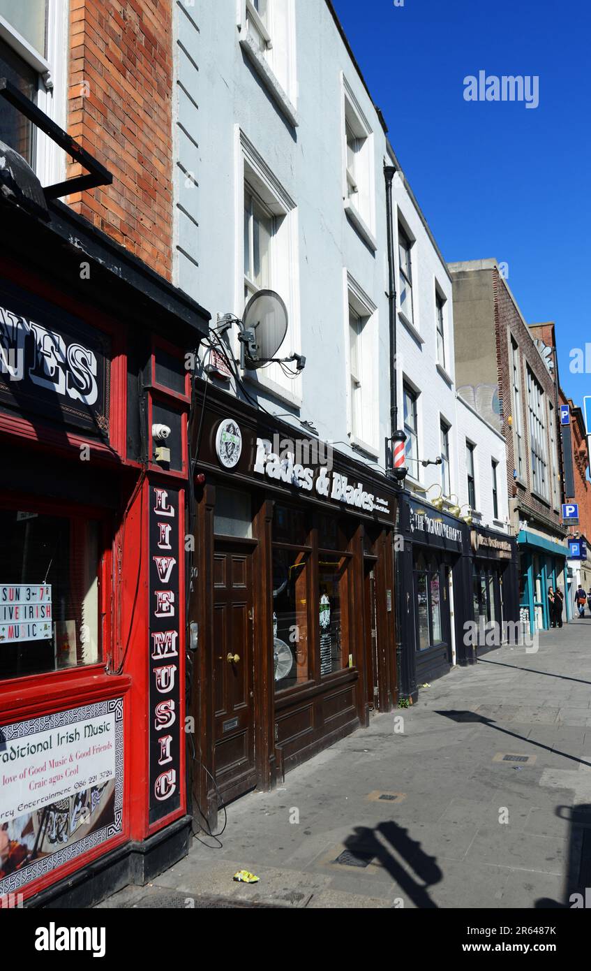 Fades & Blades barber shop on Thomas Street in Dublin, Ireland. Stock Photo