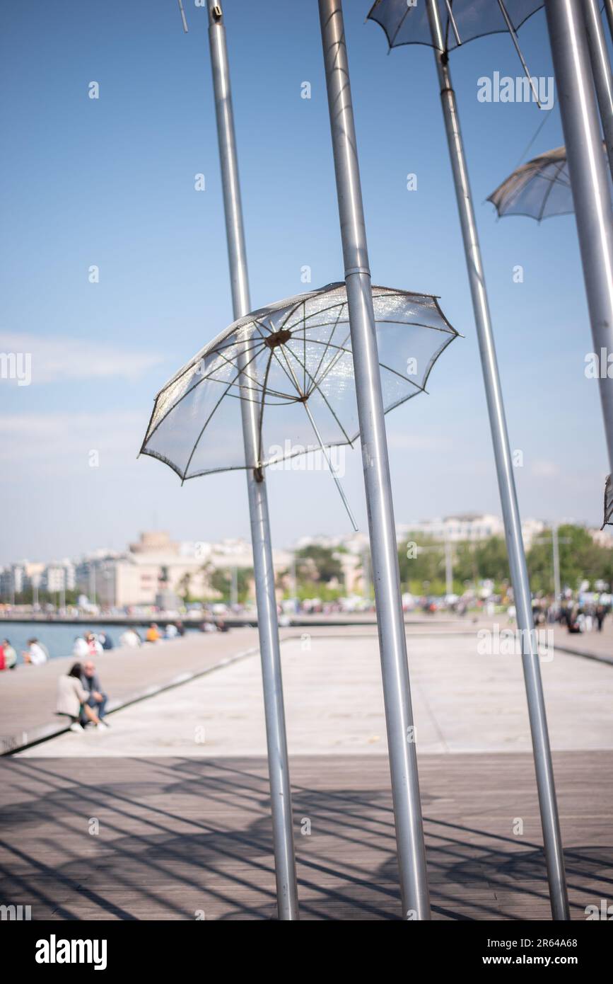 An umbrella monument in Thessaloniki Stock Photo