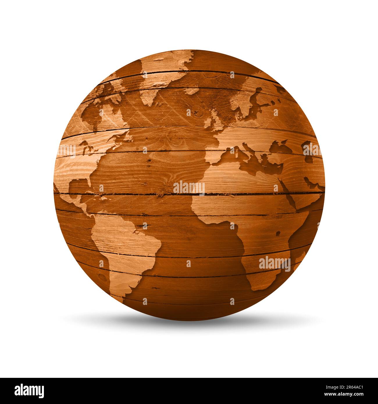 Old wooden world globe isolated on white background. 3D illustration ...