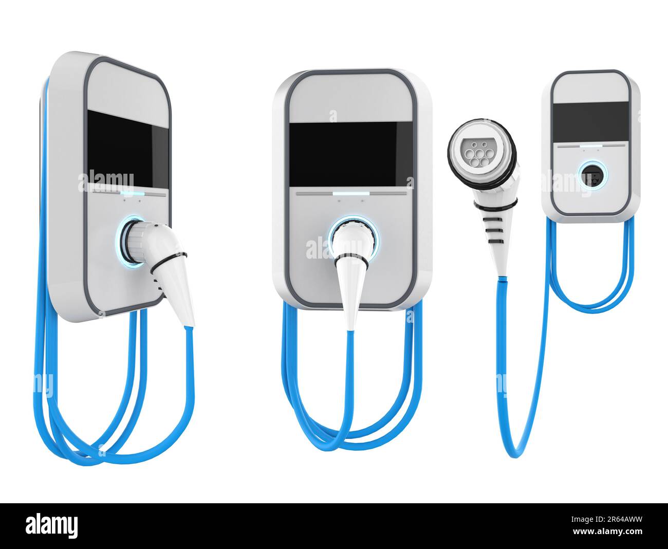 3d rendering set of ev charging stations or electric vehicle recharging