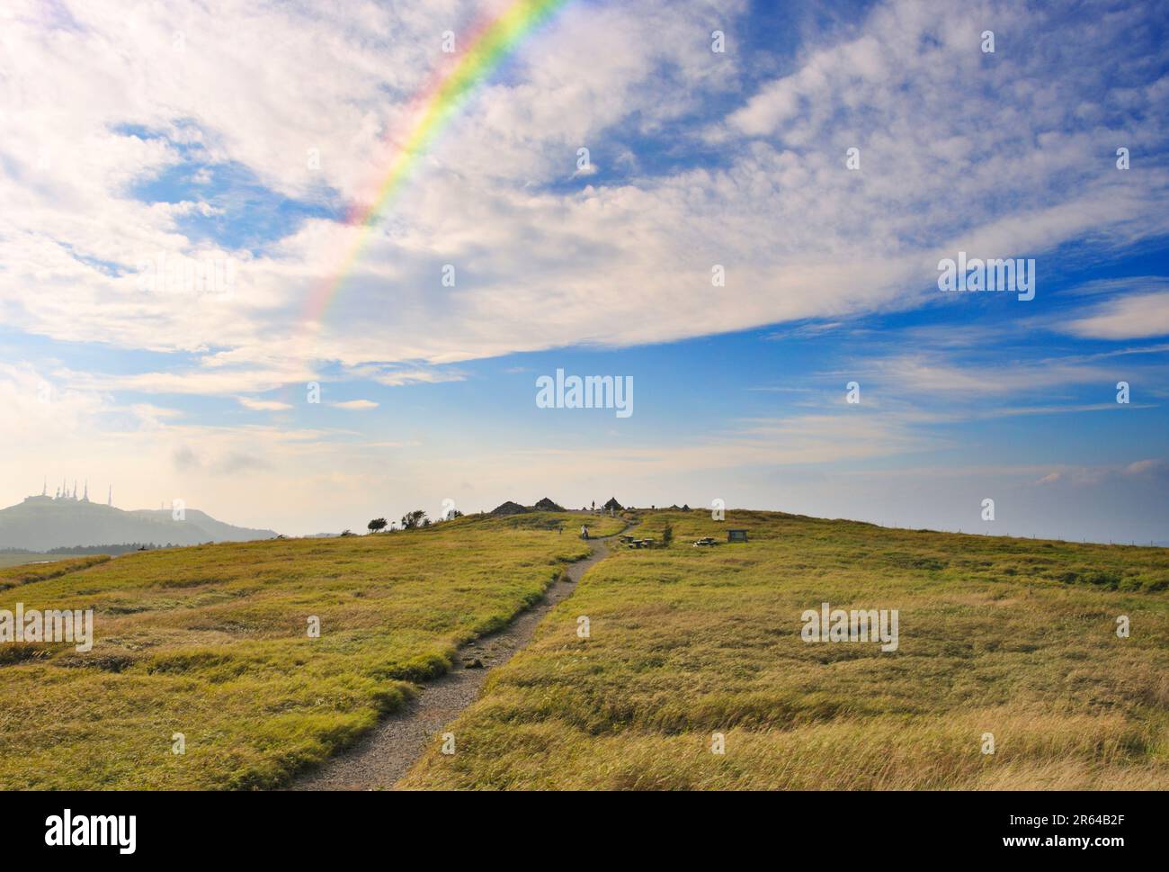 Utsukushigahara Plateau and rainbow in early autumn Stock Photo