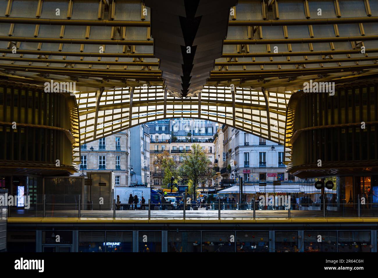 Paris, France chateletLesHalles station Metal structure of the