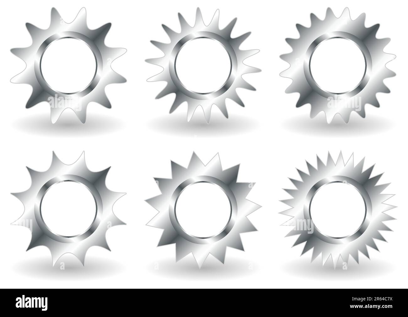 Different stylized cogwheels isolated over white background Stock Vector