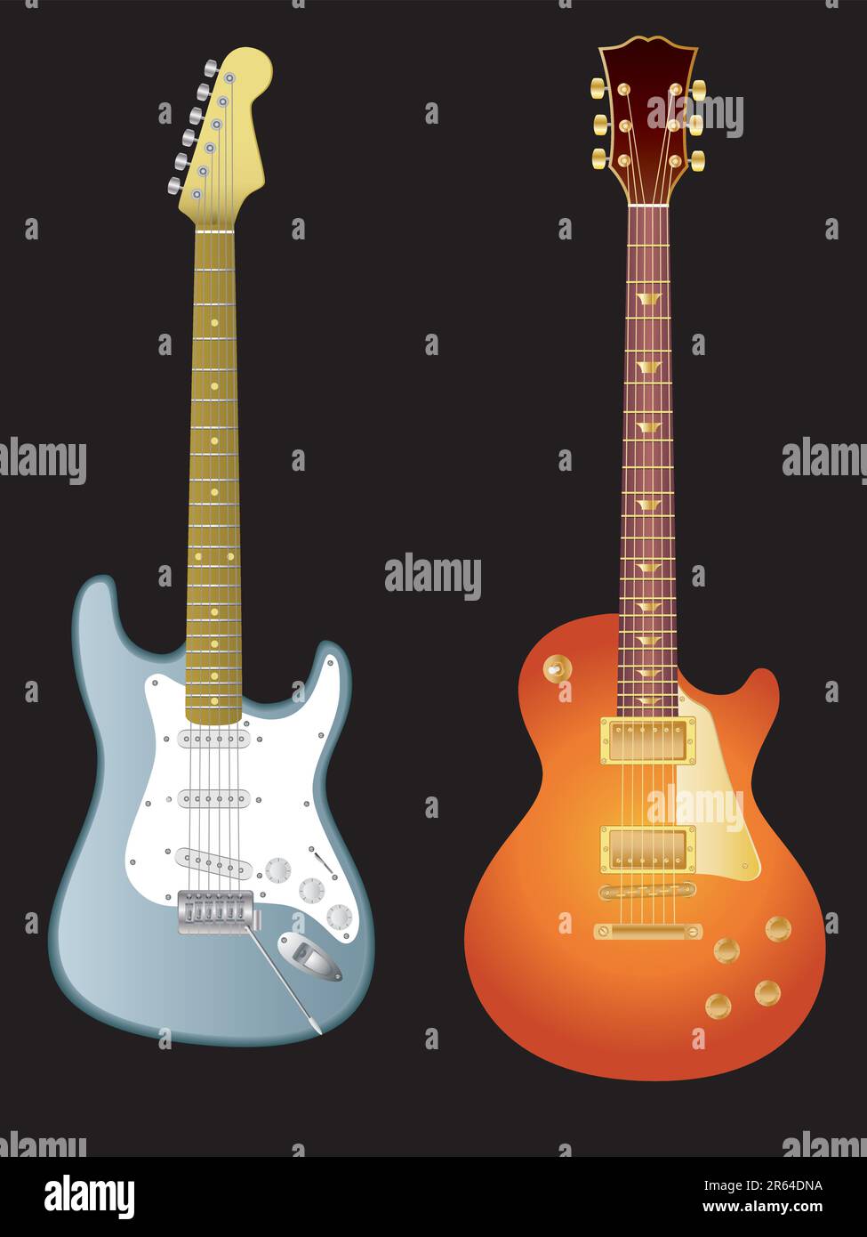 Vector isolated image of electric guitars on black background Stock ...