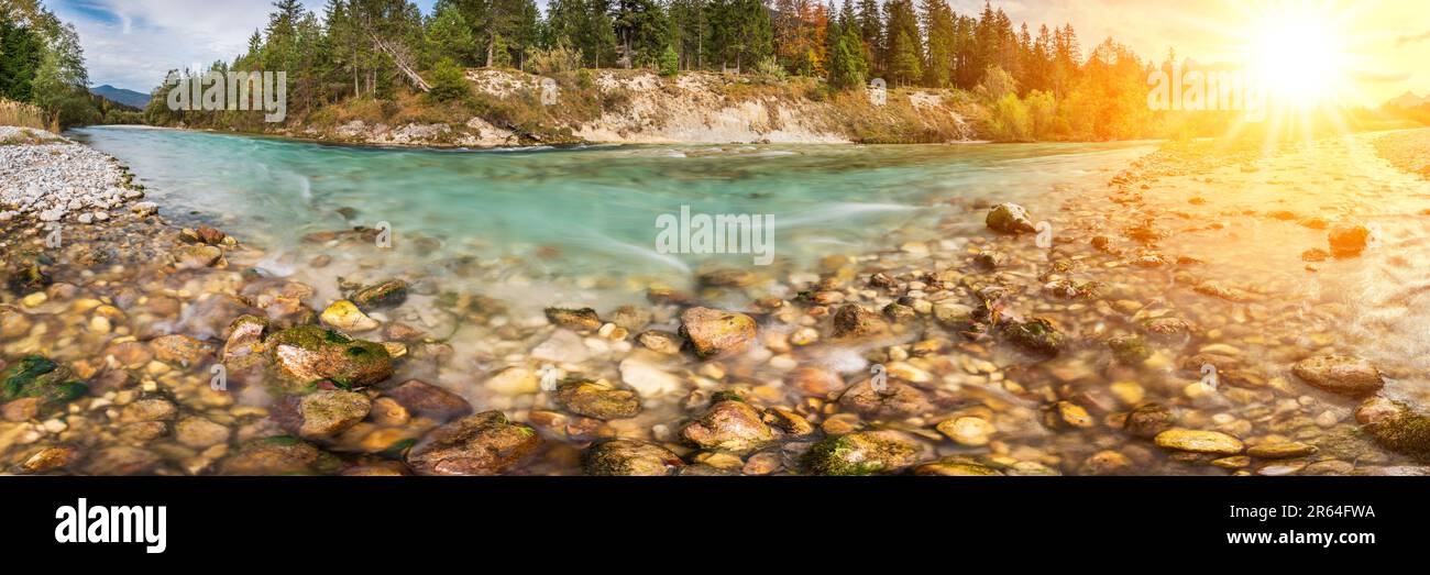 wild river with big current in deep gorge Stock Photo
