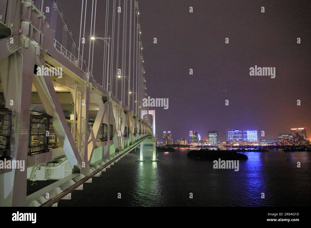 Night view toward Odaiba from Rainbow Bridge Stock Photo