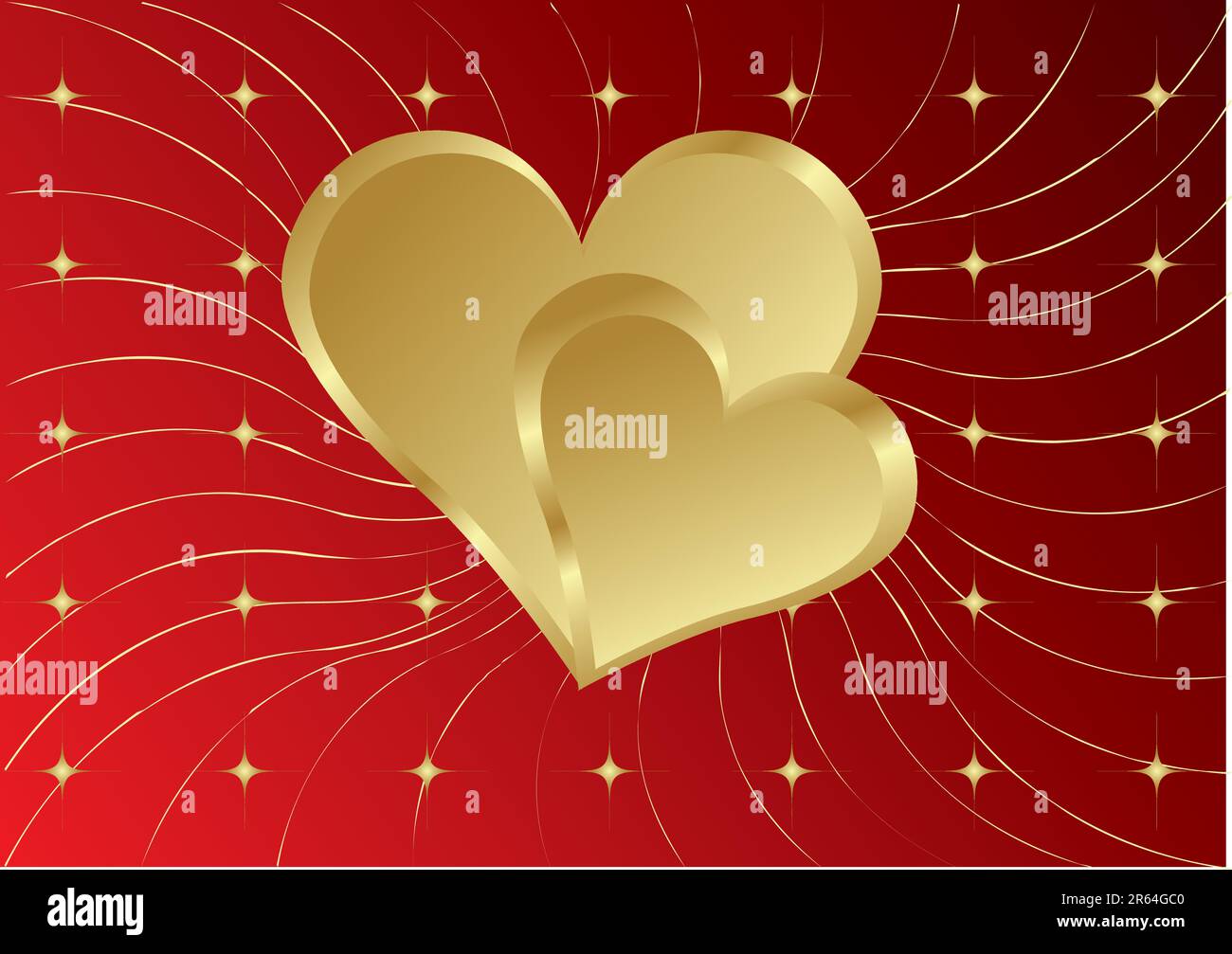 Red golden Heart with speck on a lines background with stars Stock ...