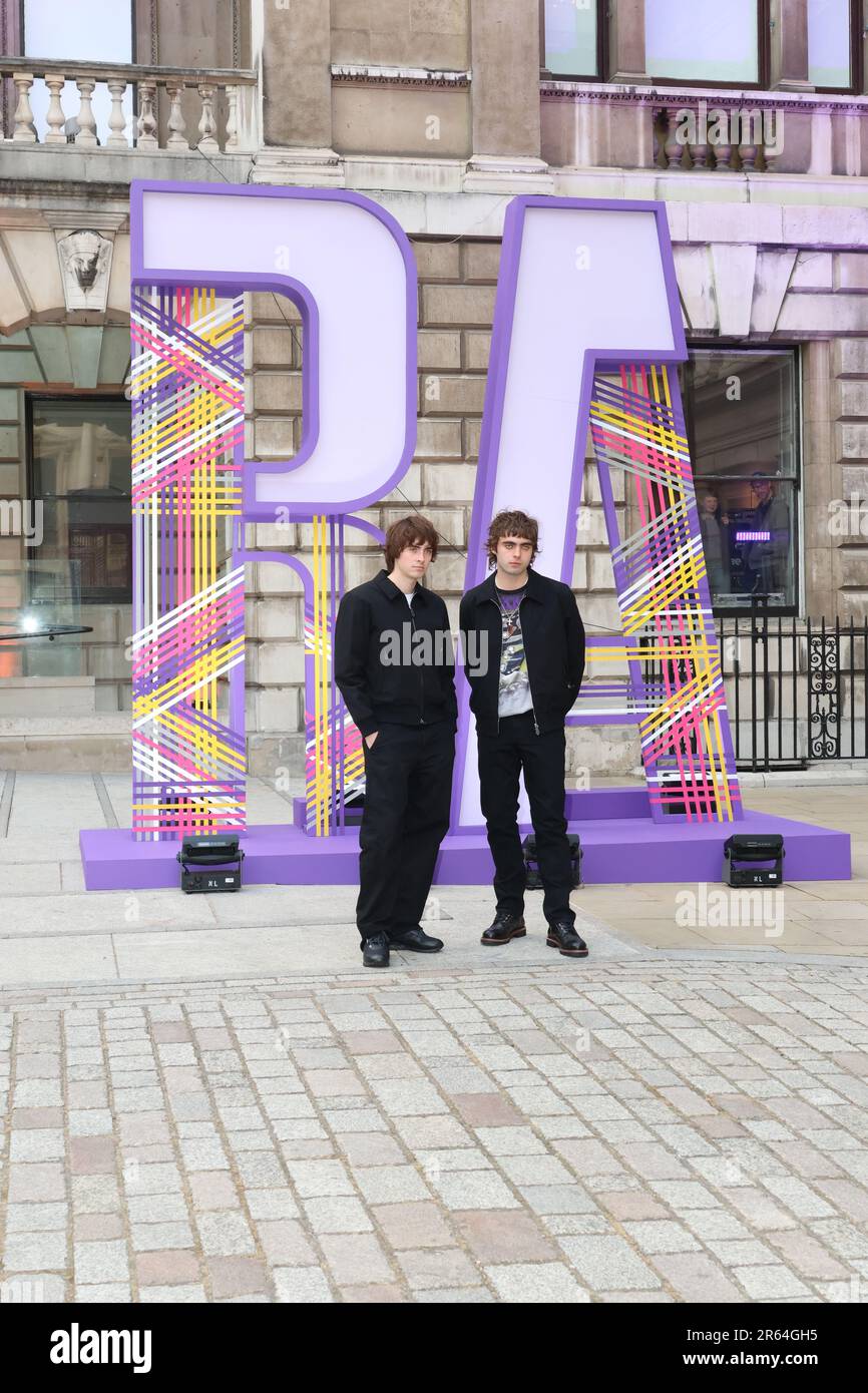 Gene Gallagher and Lennon Gallagher, Royal Academy of Arts Summer Exhibition preview party 2023, Royal Academy of Arts, Burlington House, London, UK, Stock Photo