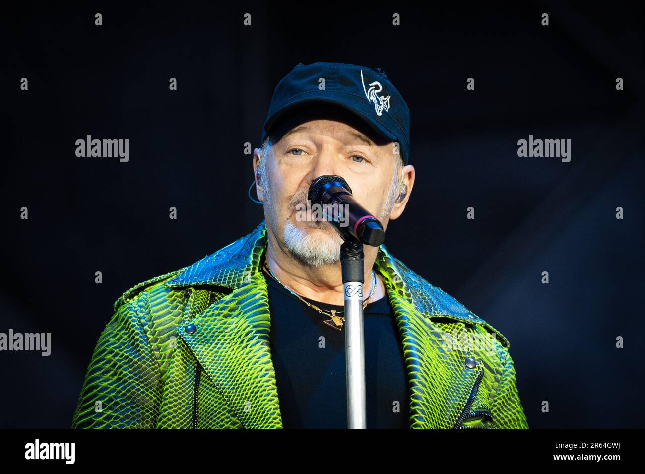 Vasco Rossi performs yesterday for the first gig of the tour 2023 in Bologna at Stadio Renato