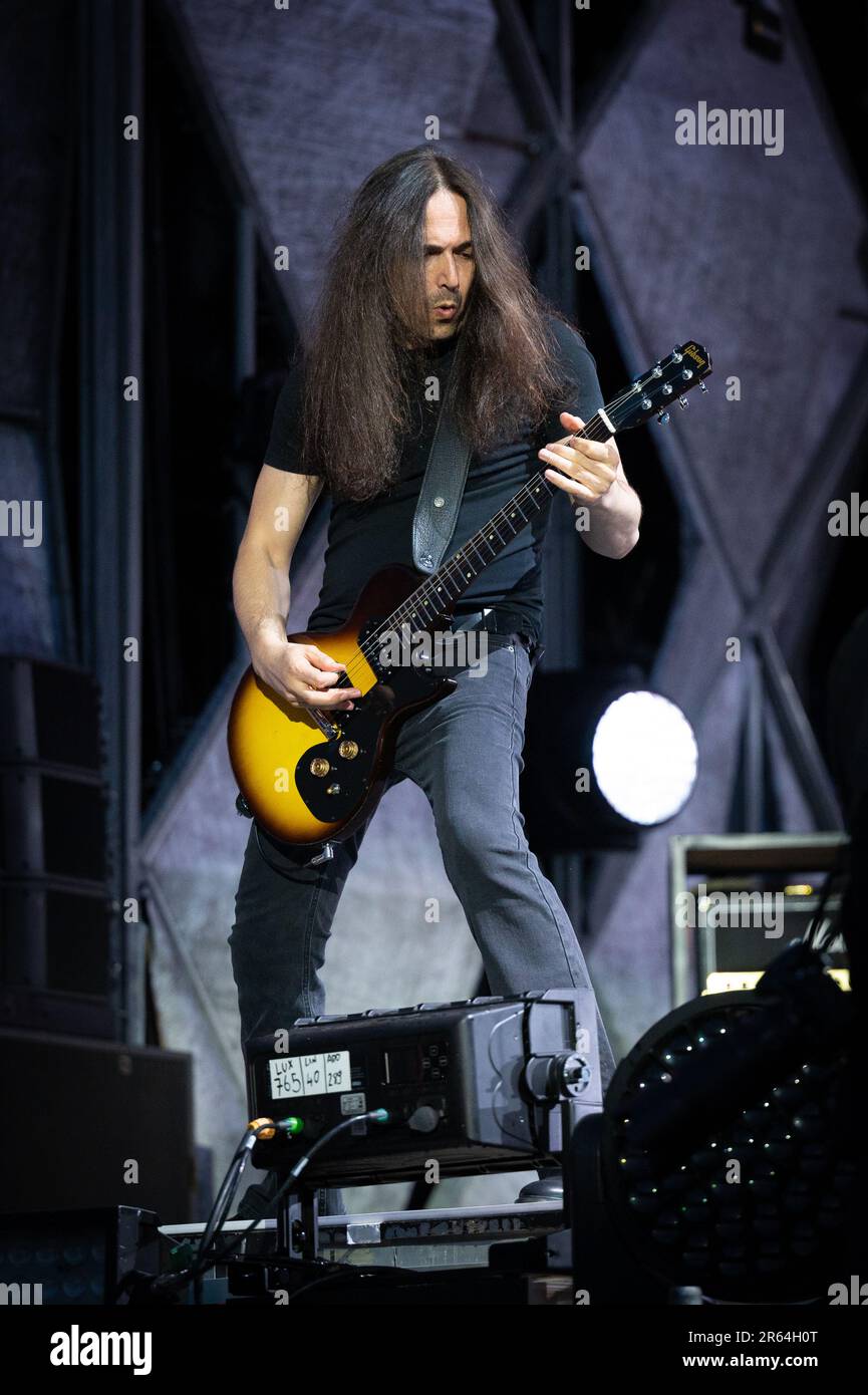 Vasco Rossi performs yesterday for the first gig of the tour 2023 in Bologna at Stadio Renato Dall'ara Stock Photo