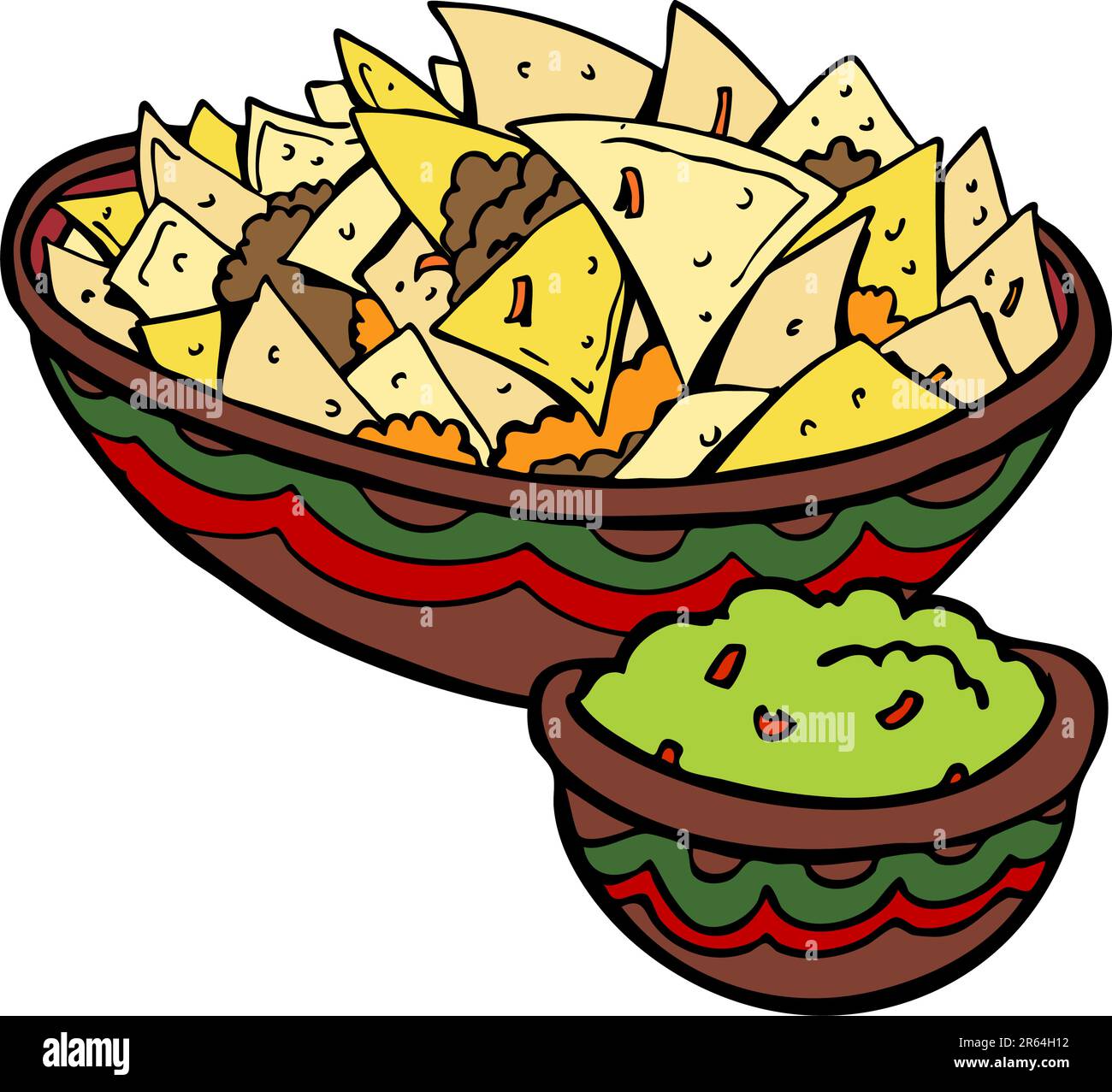 A cartoon image of nachos with guacamole. Stock Vector