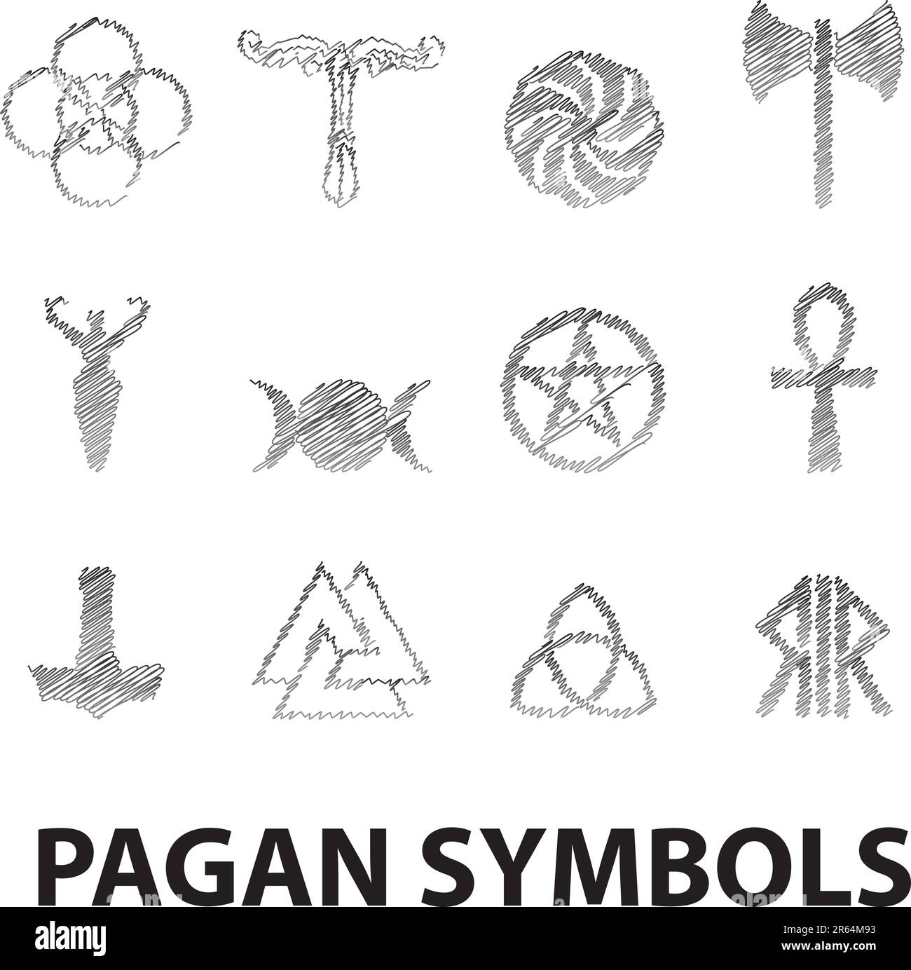 Set of Pagan symbols Vector pencil scribble Stock Vector