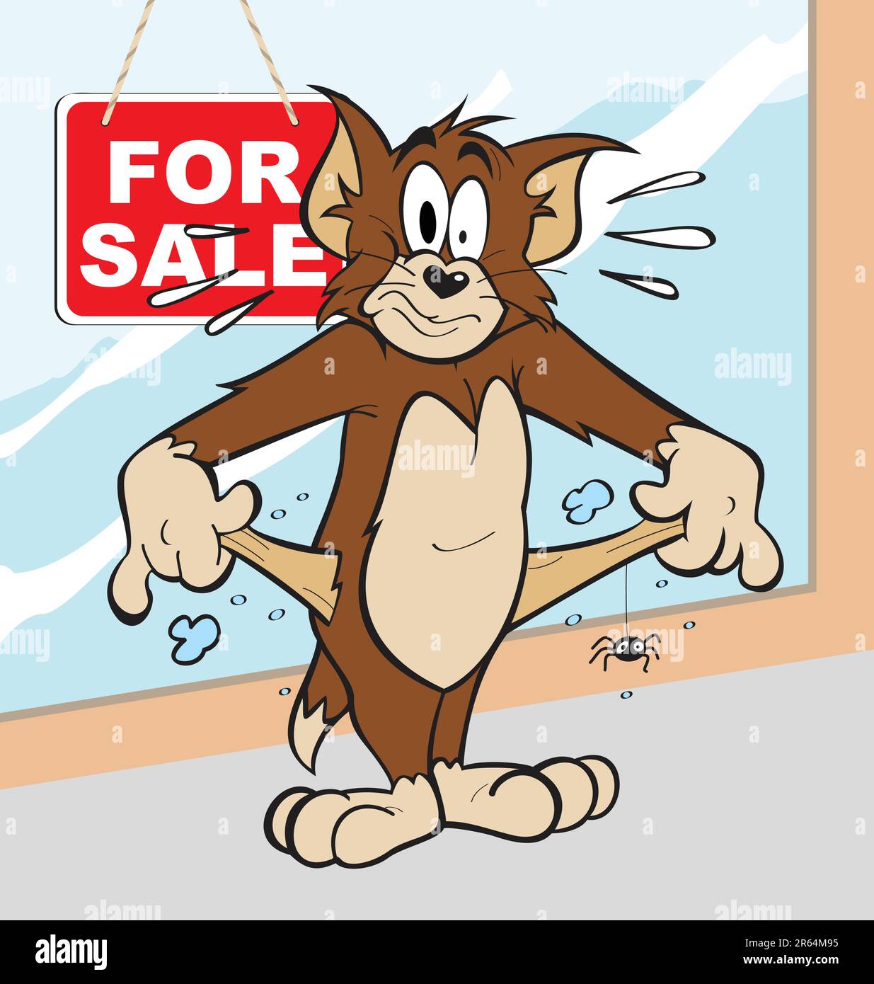 Vector illustration of a broke cat cartoon character showing empty pockets. Art done in Adobe Illustrator, saved as an AI8 EPS file. Can be scaled ... Stock Vector