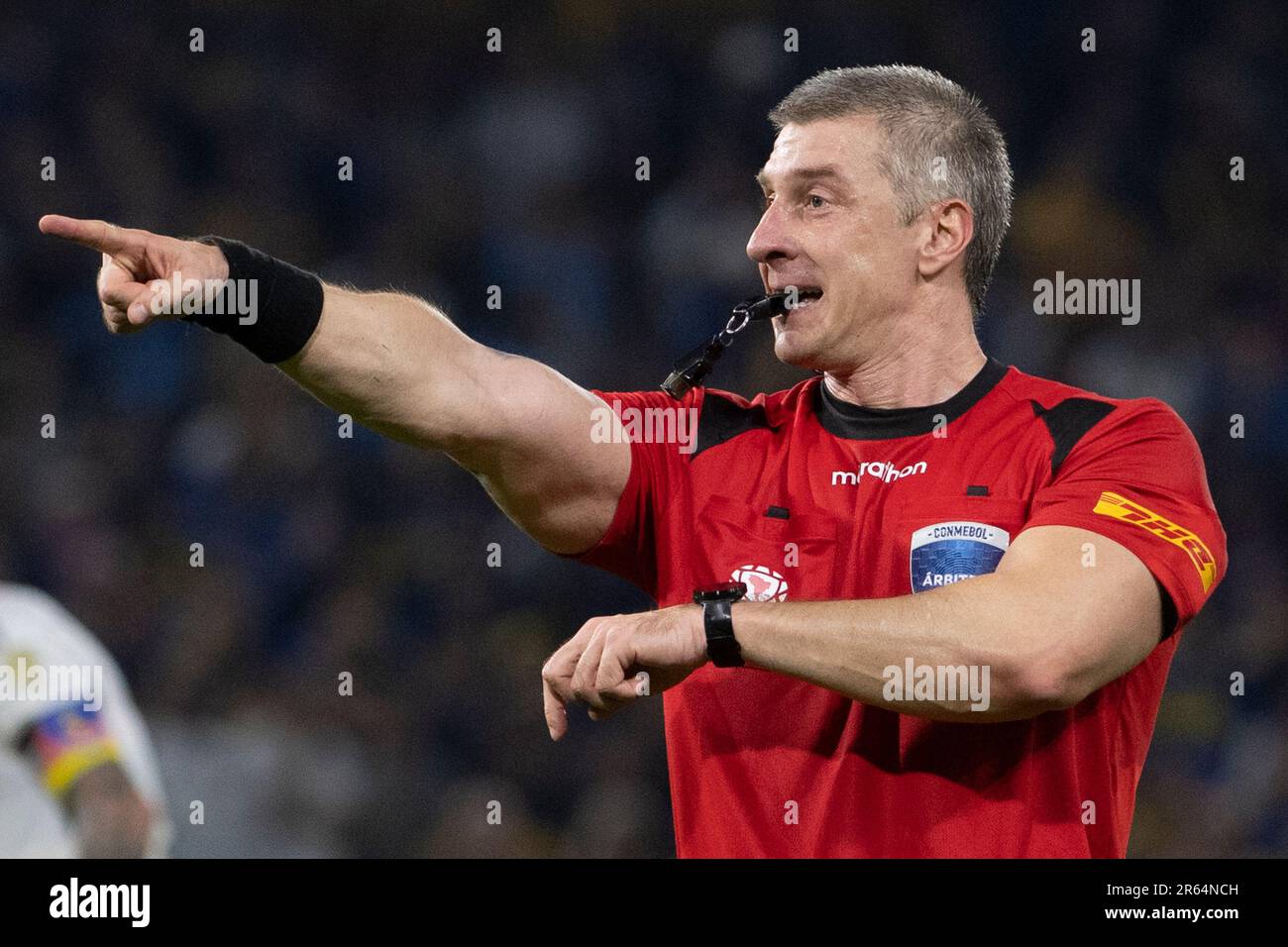 Buenos Aires, Argentina. 06th June, 2023. Referee Anderson Daronco gestures during a Copa CONMEBOL Libertadores 2023 group F match between Boca Juniors and Colo Colo at Estadio Alberto J. Armando. Final Score: Boca Juniors1:0 Colo-Colo (Photo by Manuel Cortina/SOPA Images/Sipa USA) Credit: Sipa USA/Alamy Live News Stock Photo
