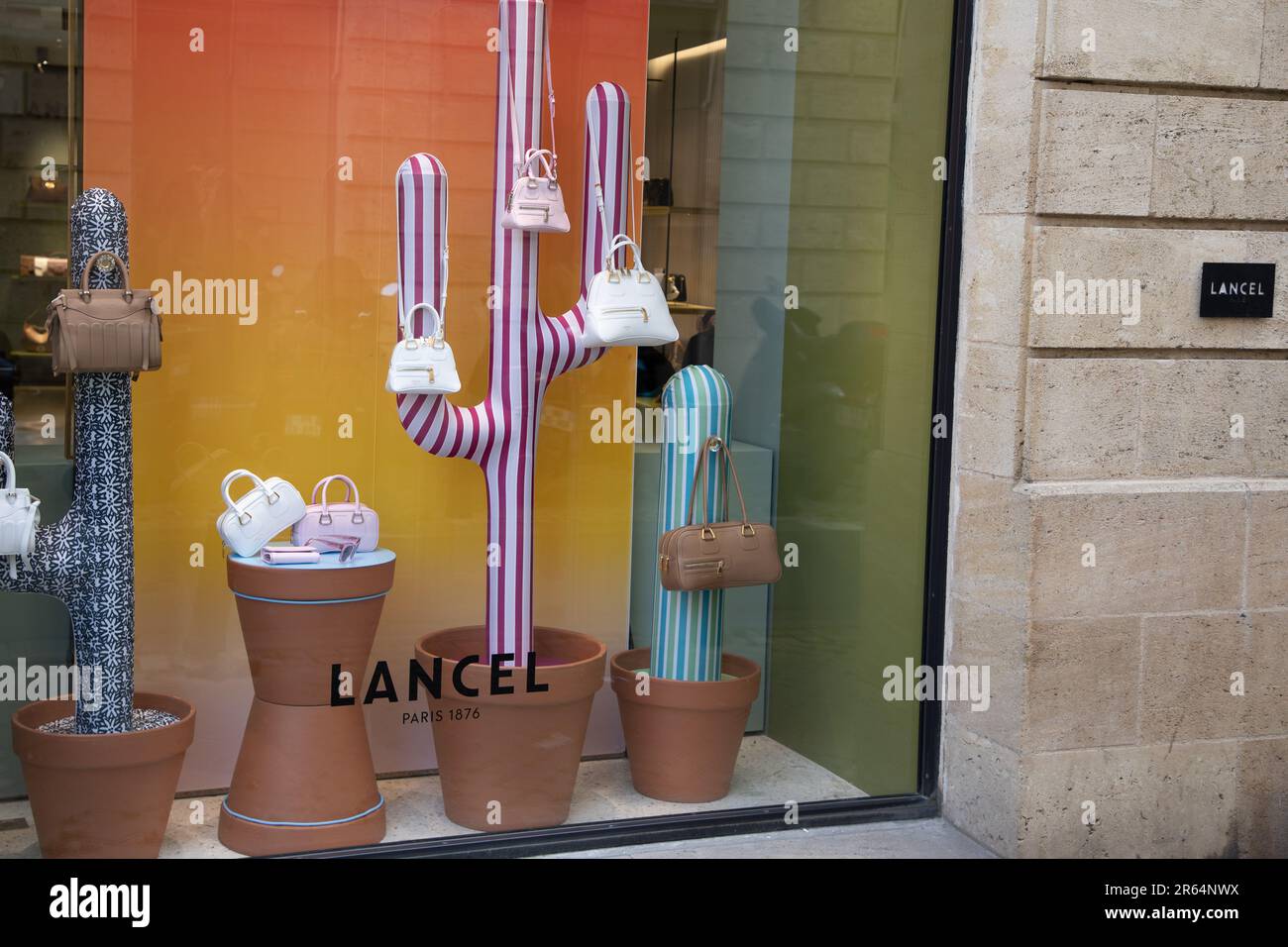 Bordeaux , Aquitaine  France - 06 06 2023 : Lancel logo store text and brand sign chain on windows facade shop women bags entrance Stock Photo