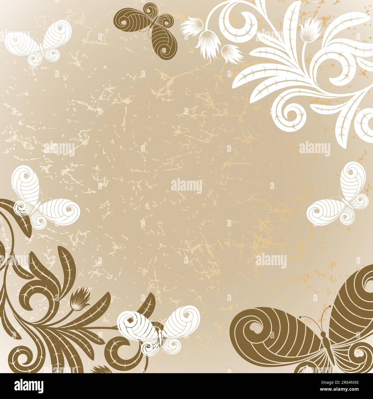 Grunge brown background with plant and butterflies Stock Vector Image ...