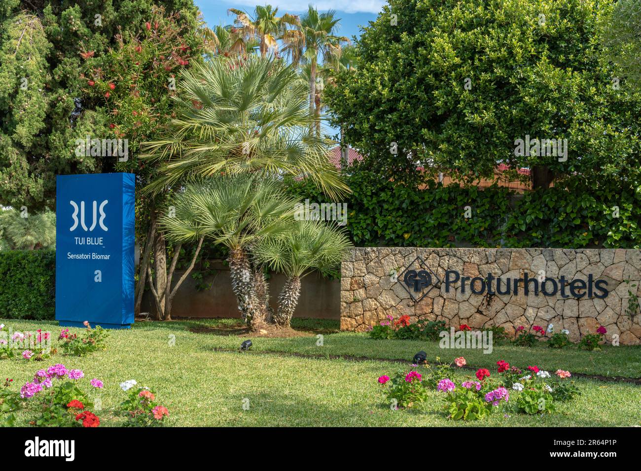 Sa Coma, Spain; june 03 2023: Main facade of the hotel Tui Blue