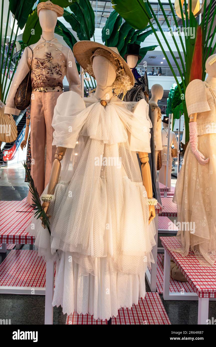Fashion show mannequins on display in shopping mall, Makati, Manila