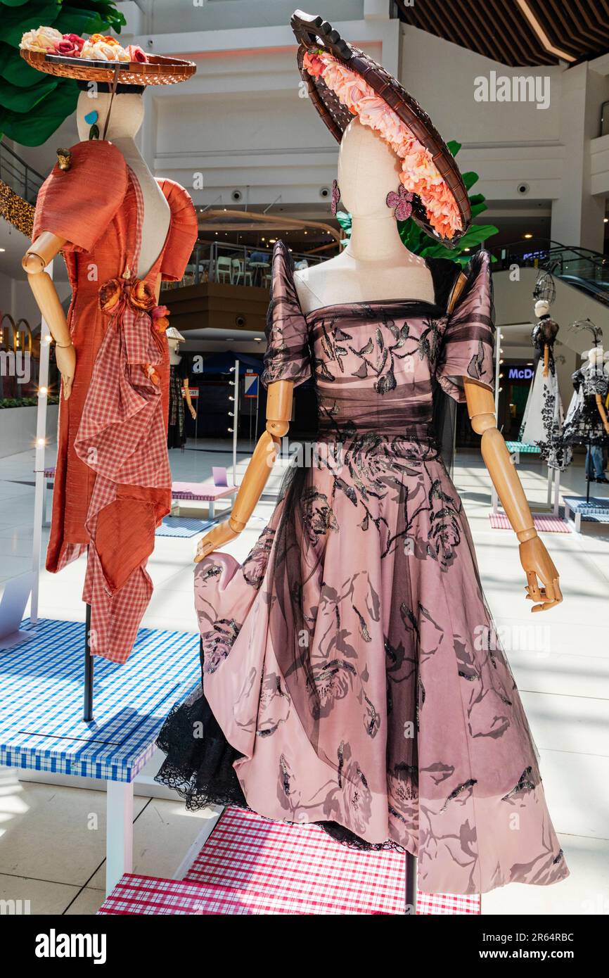 Fashion show mannequins on display in shopping mall, Makati, Manila