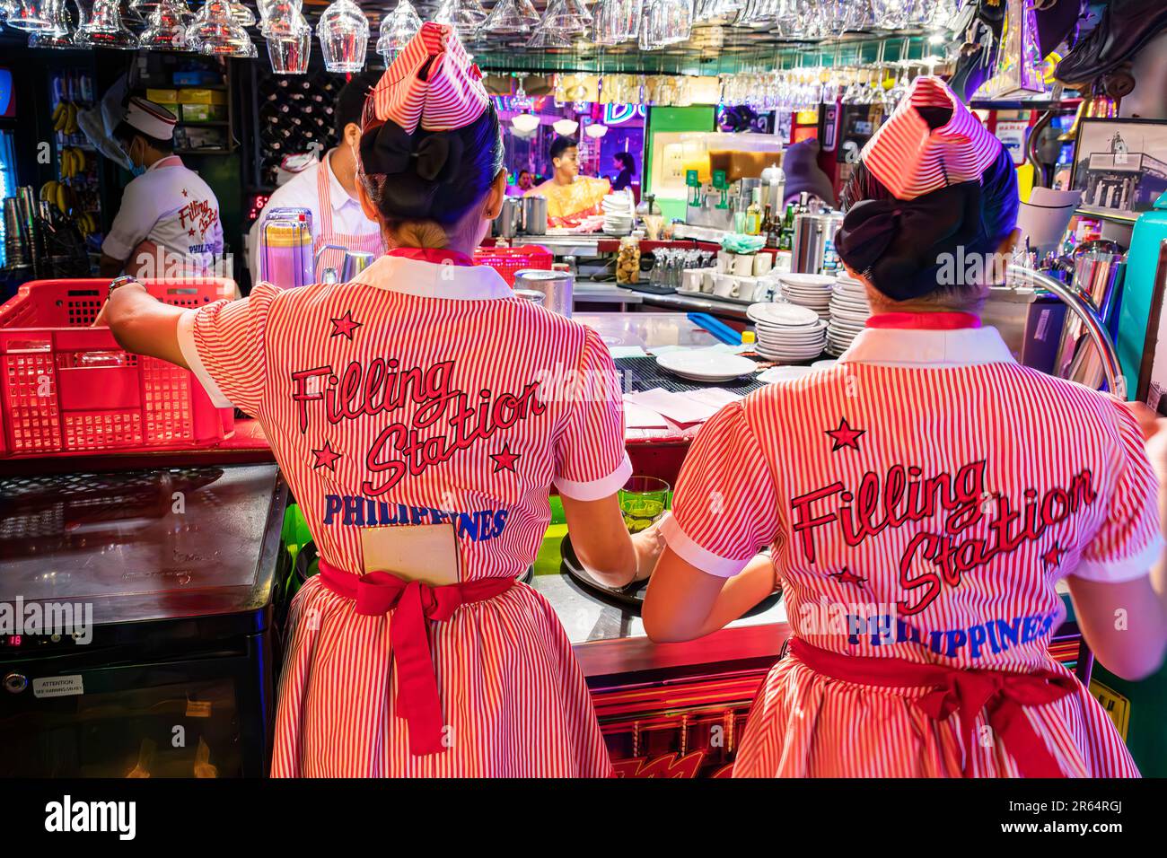 Filling Station, fifties American diner, P.Burgos street, Makati, Manila, Philippines Stock Photo