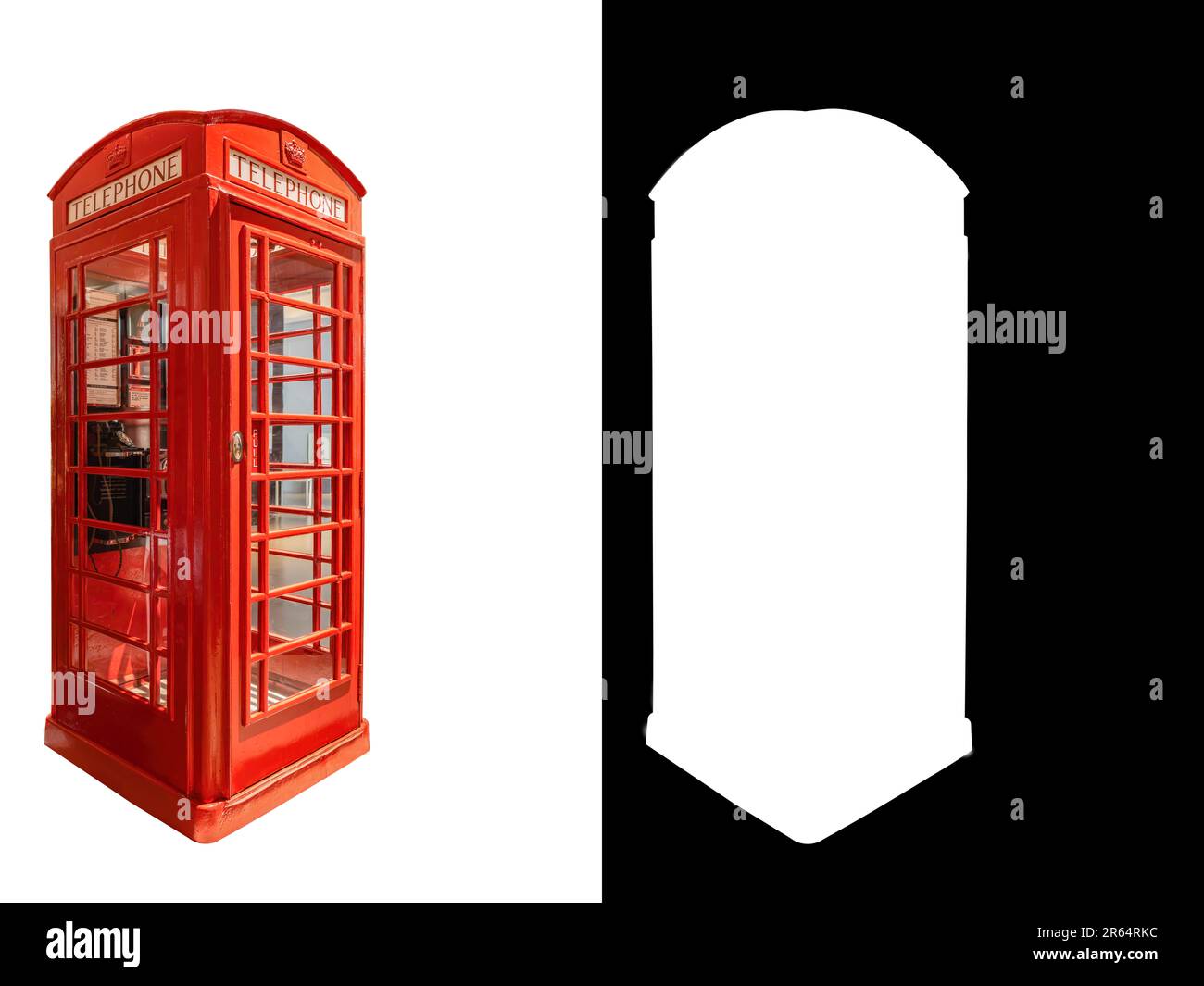 London phone booth. Red phone in London isolated on white background with clipping mask and path Stock Photo
