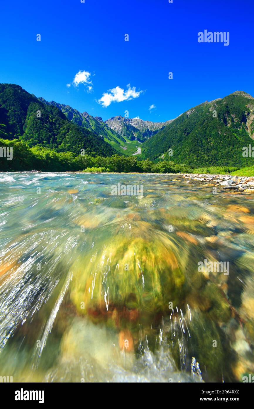 Clear stream of Azusa River and Hotaka mountain peaks Stock Photo Alamy