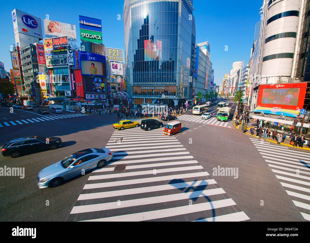 Shibuya Ekimae Scramble Crossing and automobiles Stock Photo