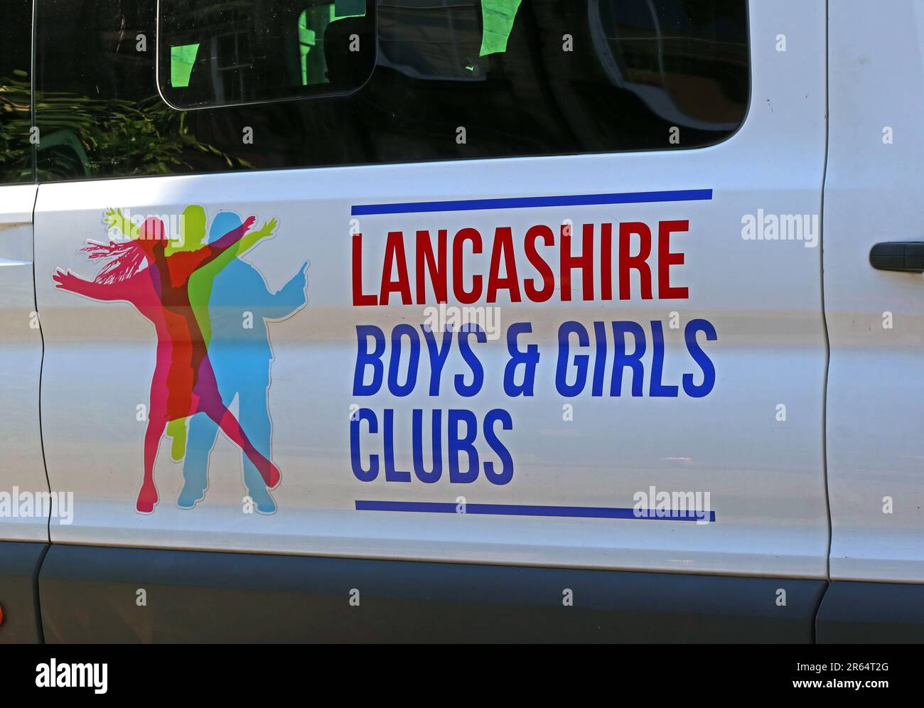 Branding on a Lancashire Boys & Girls Clubs vehicle, highlighting a youth charity supporting young people through community programmes across Lancs Stock Photo