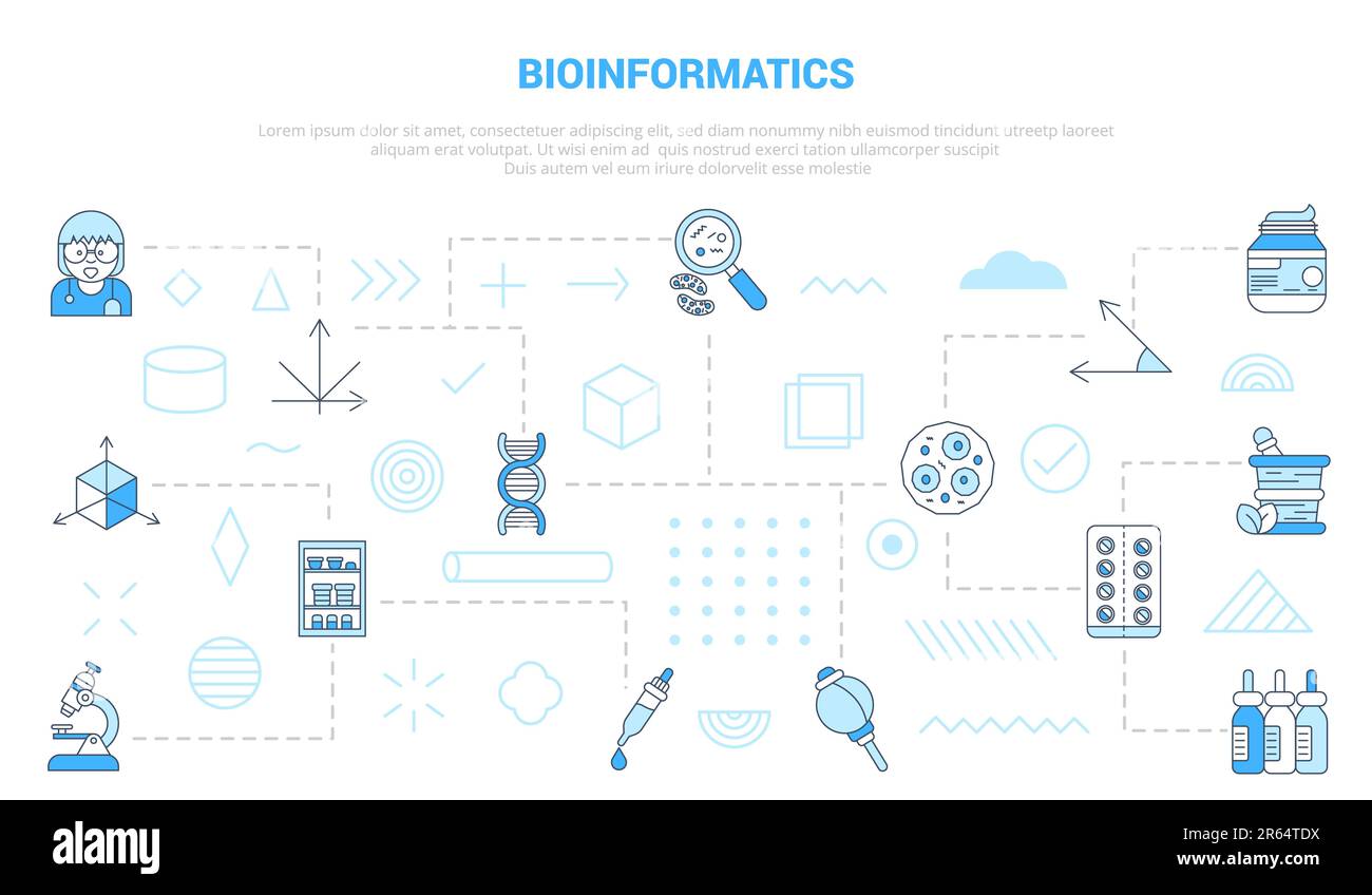 bioinformatics concept with icon set template banner with modern blue ...