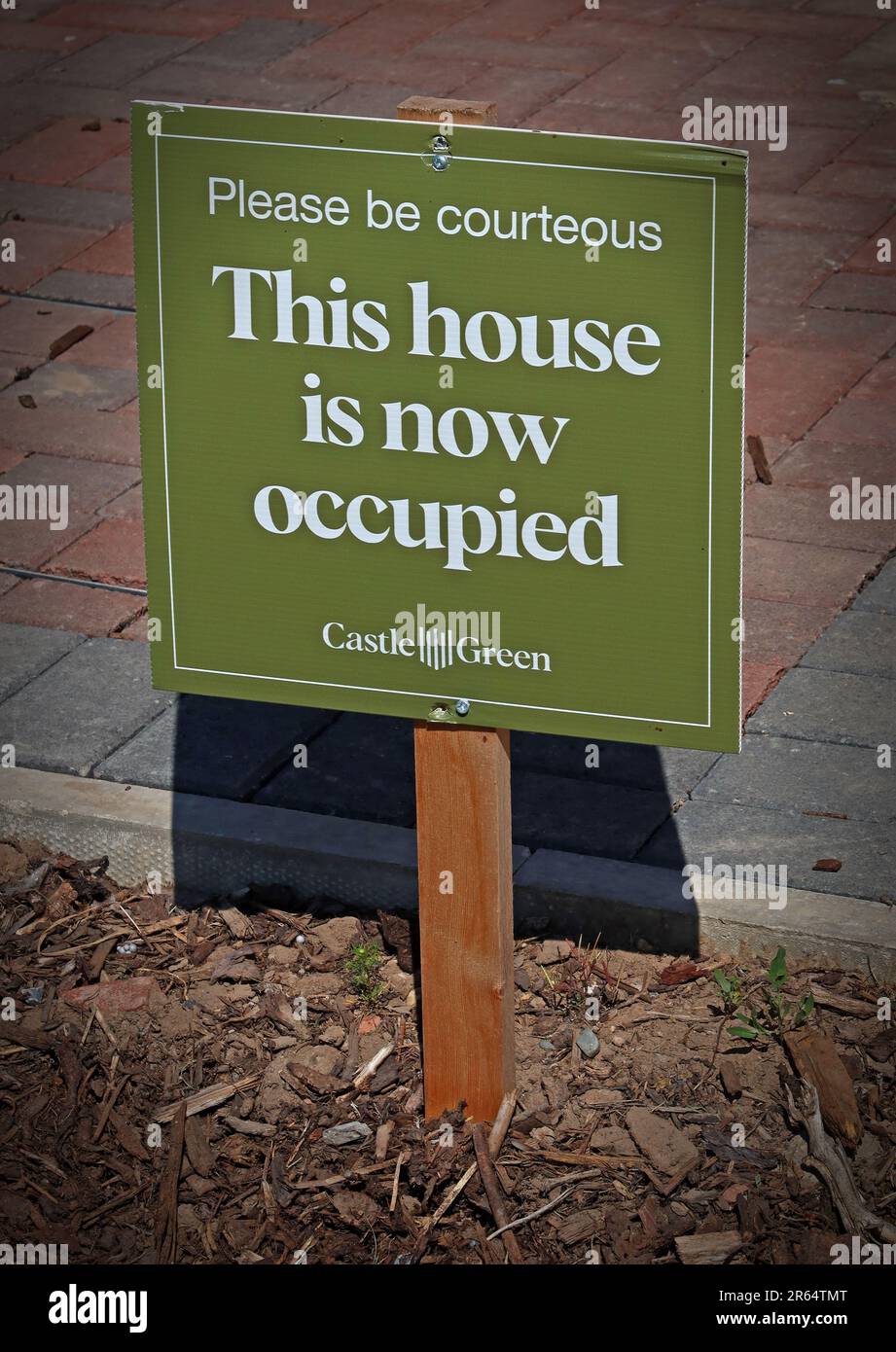 This house is now occupied, Castle Green, Please be courteous - Lingley Green,  Whittle Hall, Great Sankey, Warrington, Cheshire, England, UK, WA5 3LQ Stock Photo