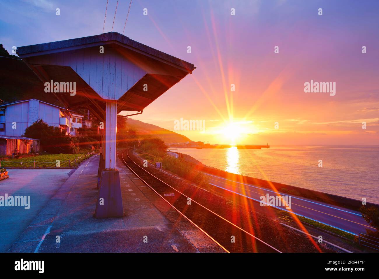 Shimonada Station and the sunset Stock Photo Alamy