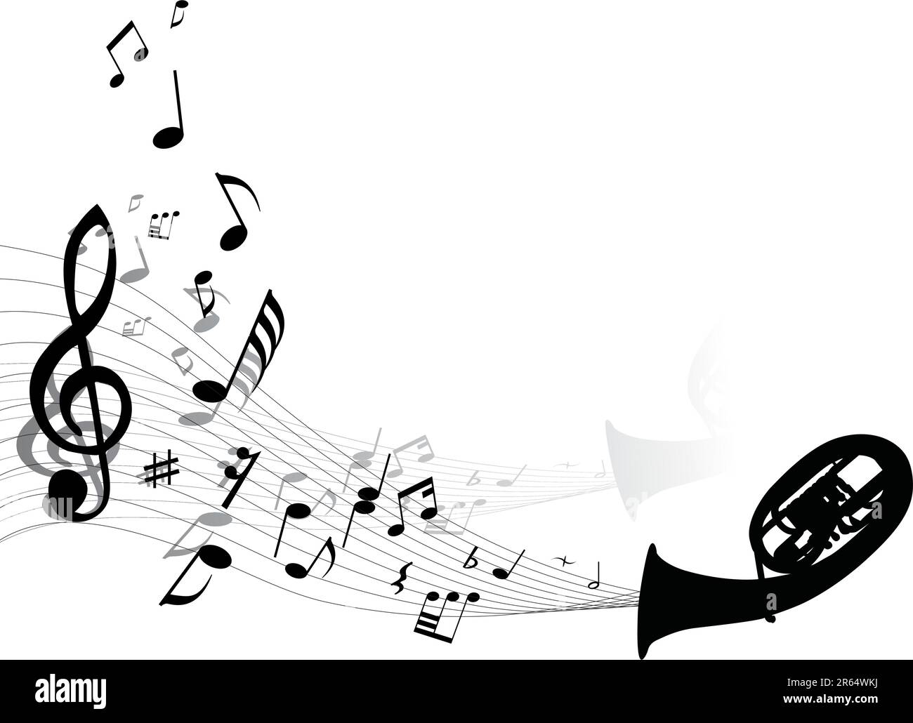 abstract music background with different notes and wind instrument