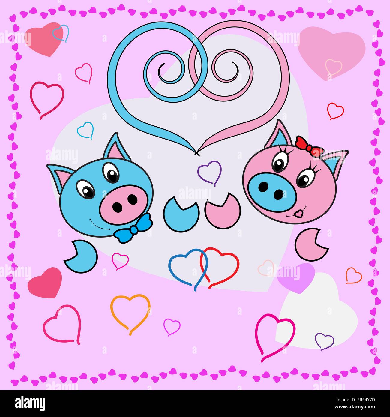 Collection of falling in love animals over cute background with hearts