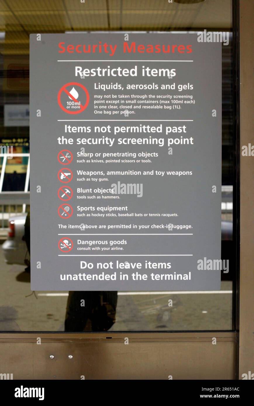 A security sign at the entrance Sydney (Kingsford Smith) International Airport. Stock Photo