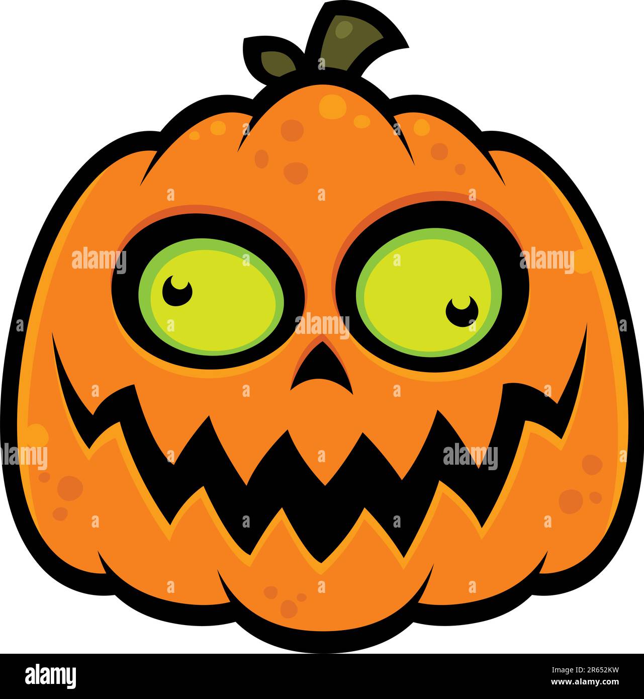 Cartoon illustration of a crazy pumpkin jack-o-lantern with green eyes ...