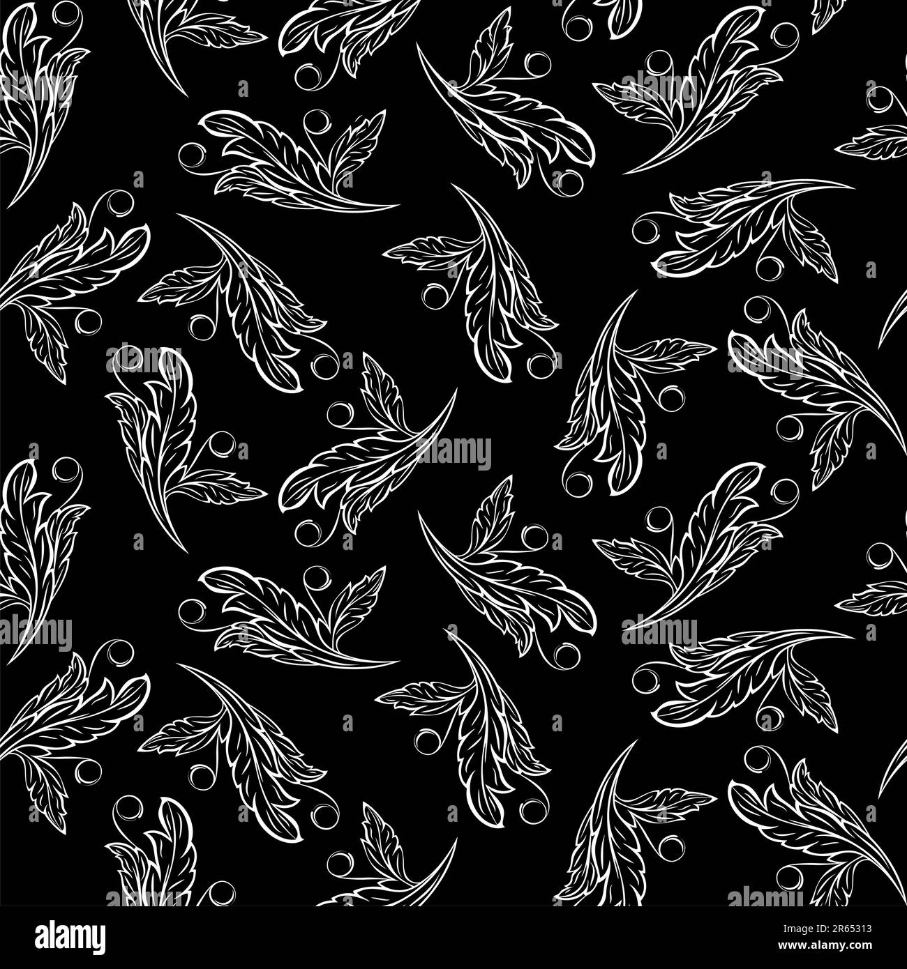 Seamless pattern from white leaves on the black background(can be ...