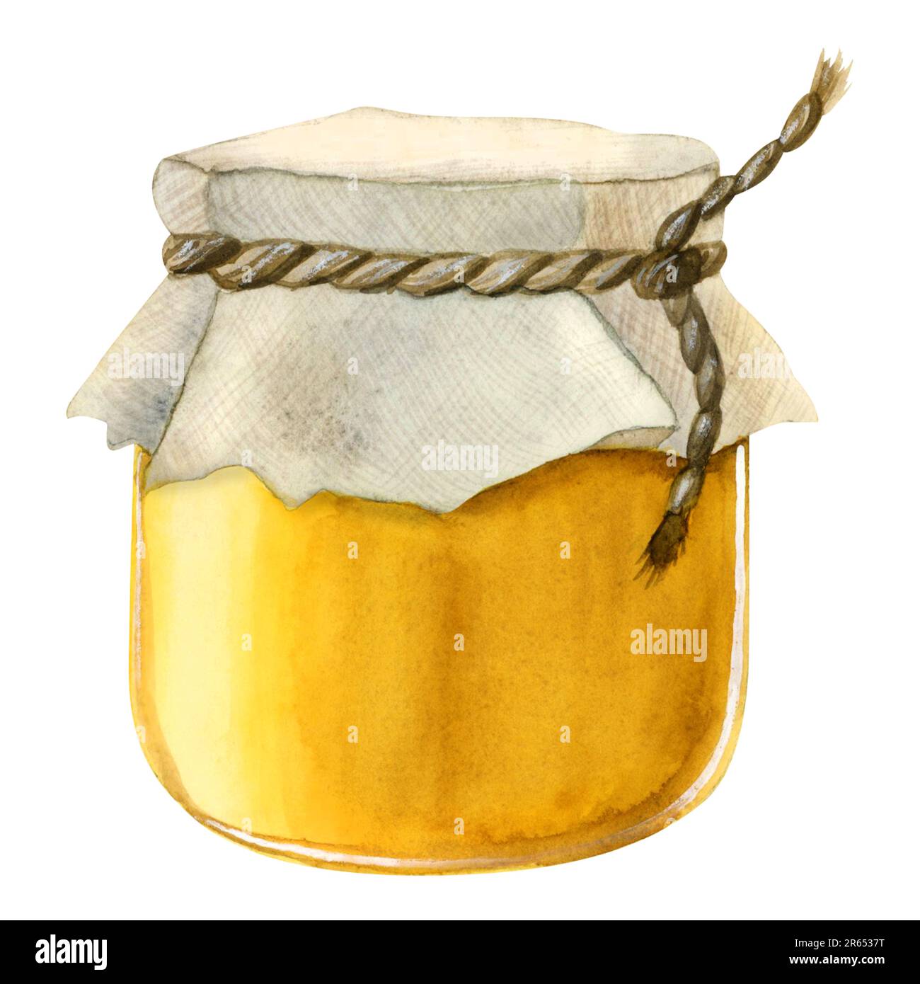 Honey jar watercolor illustration isolated on white background. Yellow