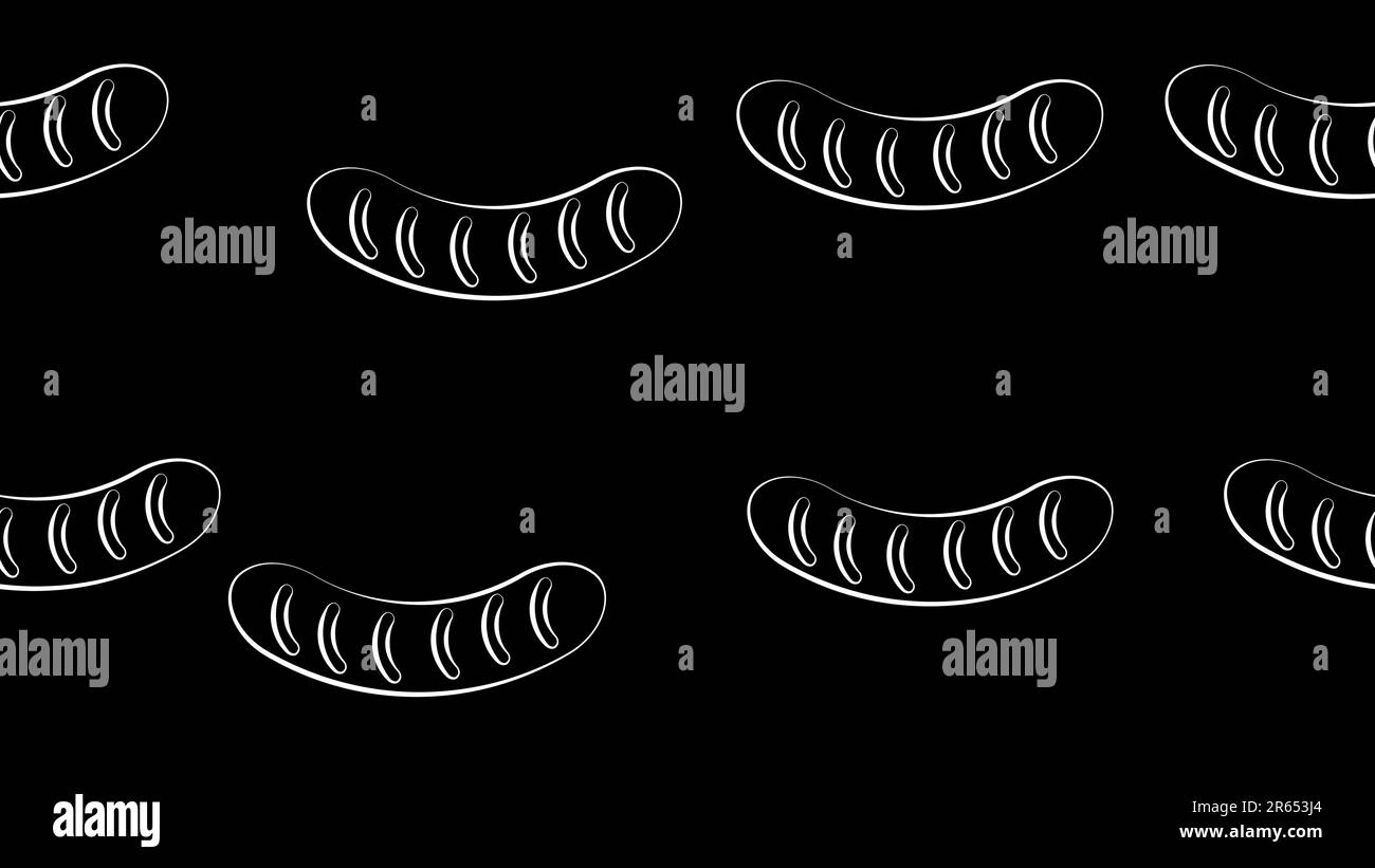 sausages on a black background, vector illustration, black and white