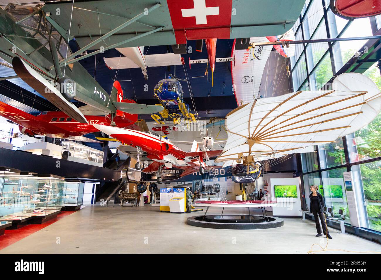 Display of airplanes and helicopters at the Swiss Museum of Transport, Lucerne, Switzerland Stock Photo