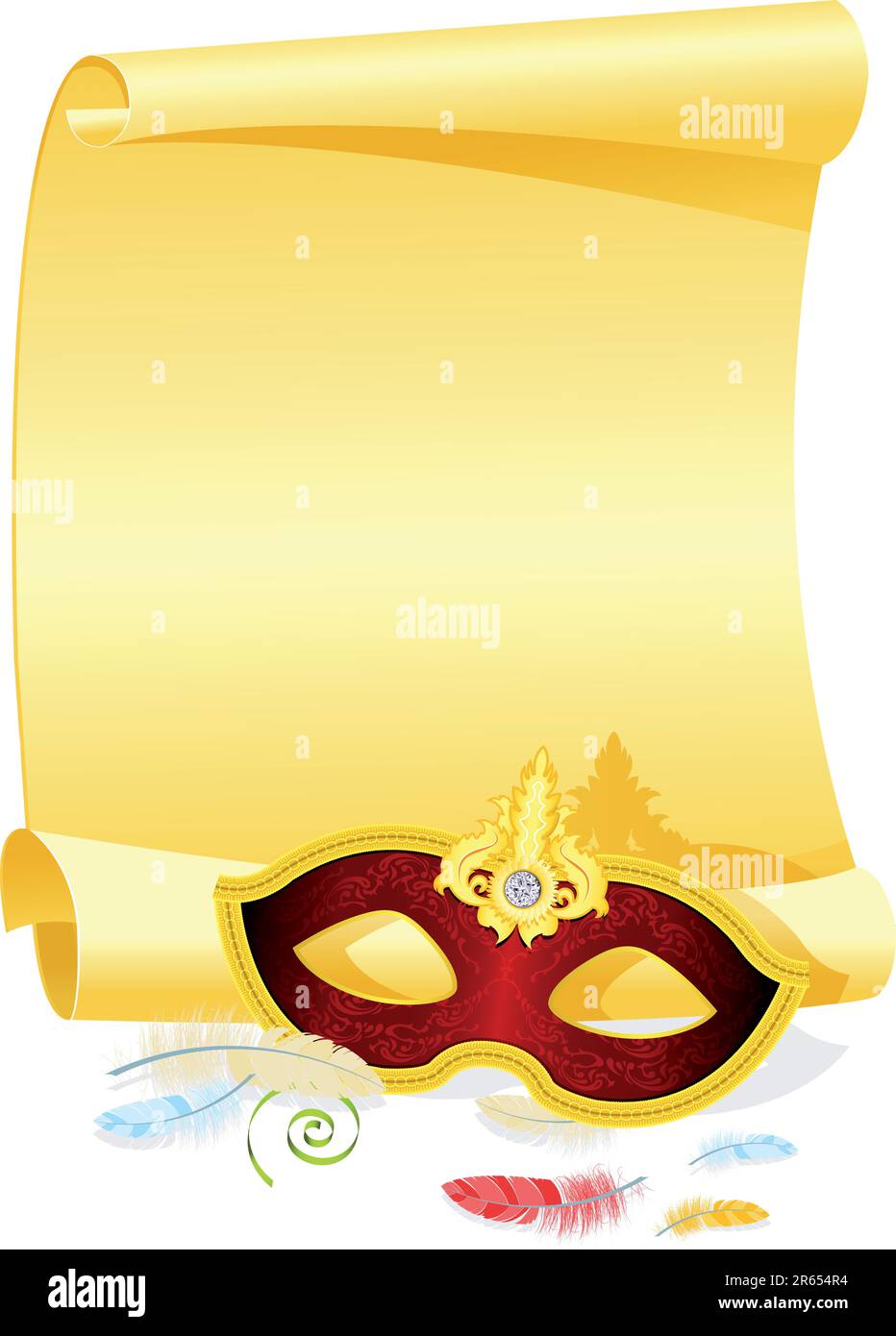 Blank Masquerade Invitation with Carnival Mask and Feather Stock Vector