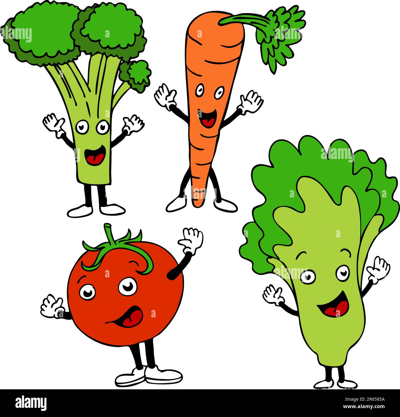 A set of healthy food cartoon characters. Stock Vector