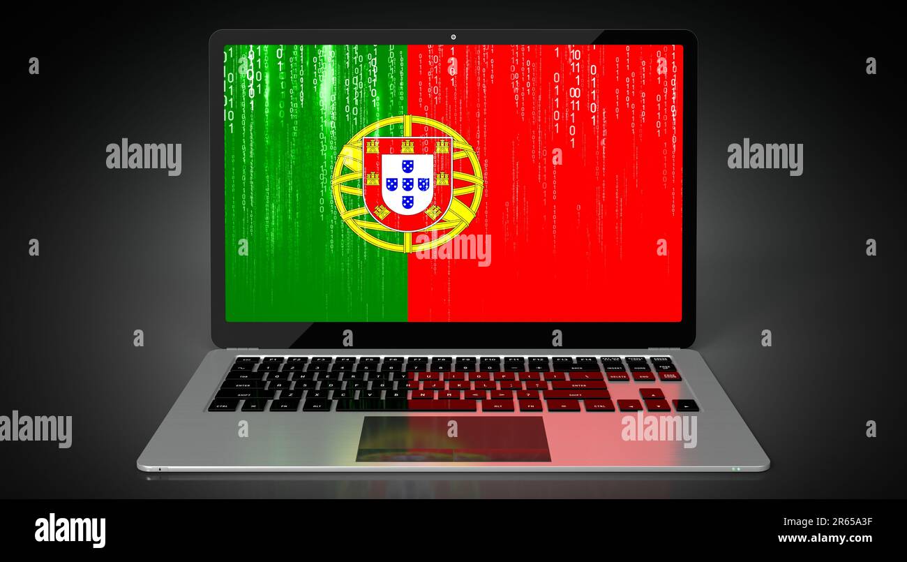 Portugal - country flag and binary code on laptop screen - 3D ...